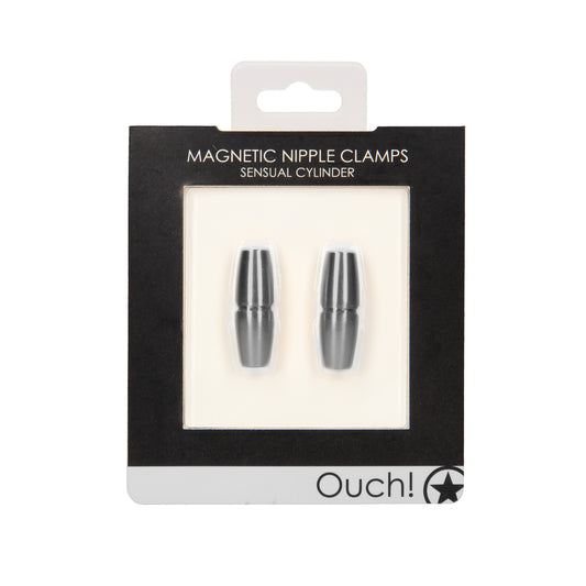 Ouch Magnetic Sensual Cylinder Nipple Clamps 1.5" Grey - Temperature Play