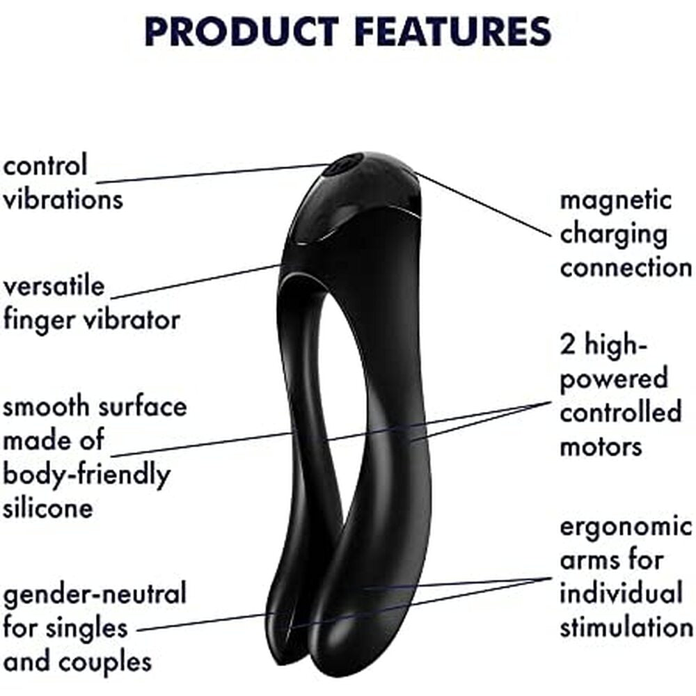 Satisfyer Candy Cane Finger Vibrator 4.5" Black - Dual Motor Flexible Arms