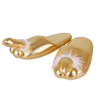 Golden Penis Slippers - Playful Novelty Footwear UK 8 (EU 42)