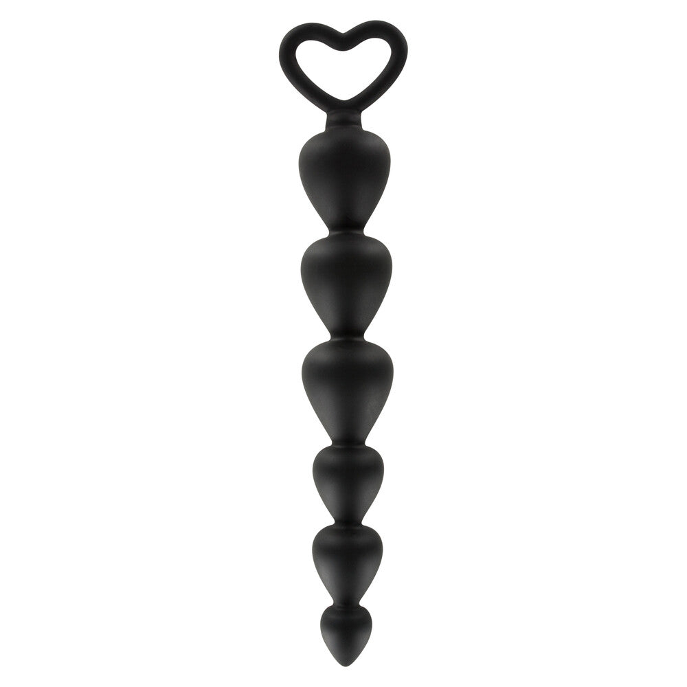 ToyJoy Anal Play Bottom Beads Black 7" - 6 Flexible Beads Heart Retrieval Loop Silicone