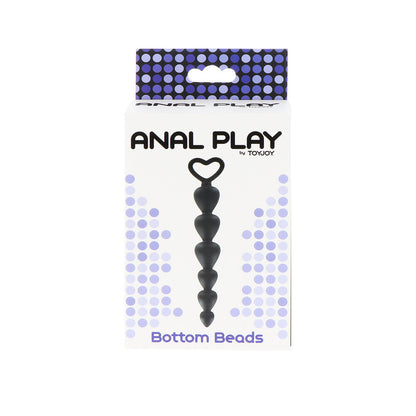 ToyJoy Anal Play Bottom Beads Black 7" - 6 Flexible Beads Heart Retrieval Loop Silicone