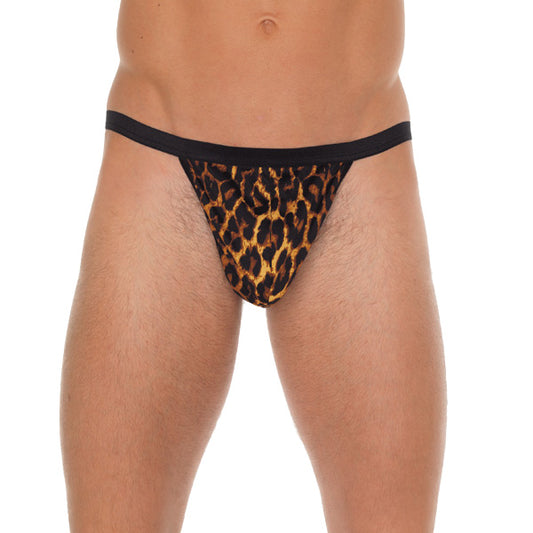 Rimba Black G-String with Leopard Print Pouch - Wild Contrast Men's Underwear