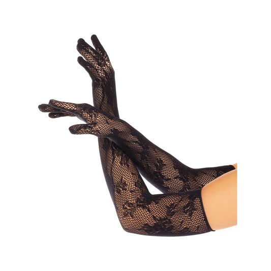 Leg Avenue Opera Floral Gloves Black - Seamless Opera-Length Floral Net