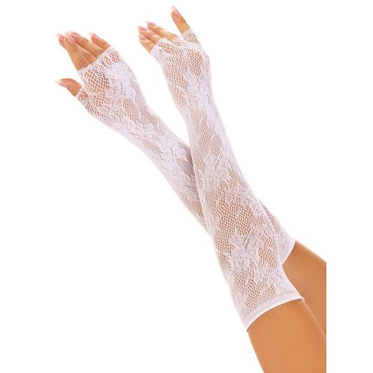 Leg Avenue Floral Net Fingerless Gloves White - Delicate Fingerless Design