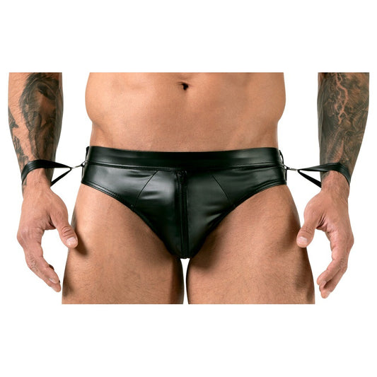 Black Matte Look Open Back Jock Brief with Handcuffs - Bondage Jock