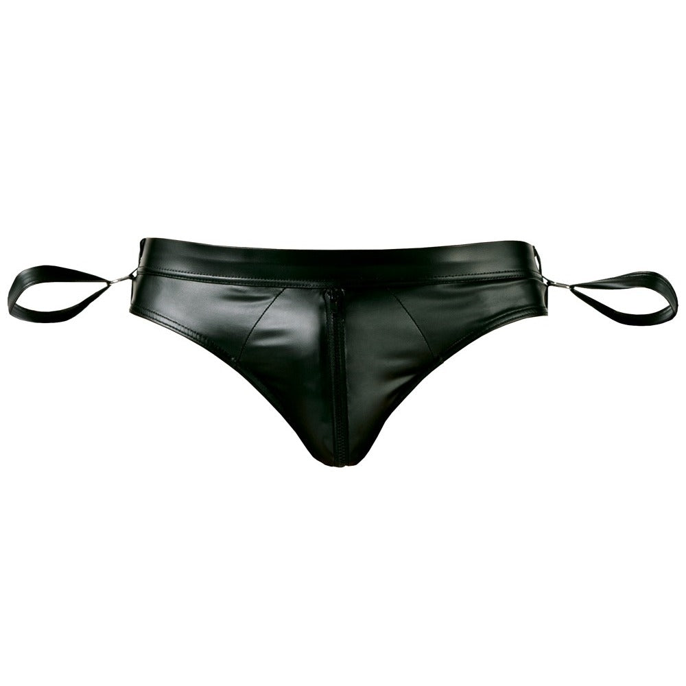 Black Matte Look Open Back Jock Brief with Handcuffs - Bondage Jock