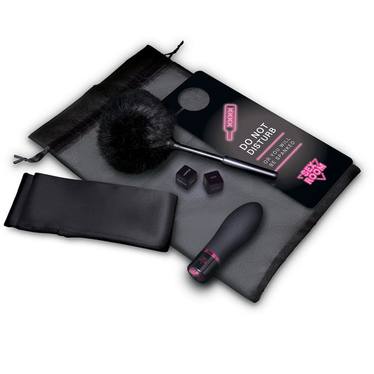 Sex Room Vibe Kit Black - 10 Modes USB Rechargeable Dice Feather Blindfold Tickler Sensory Play