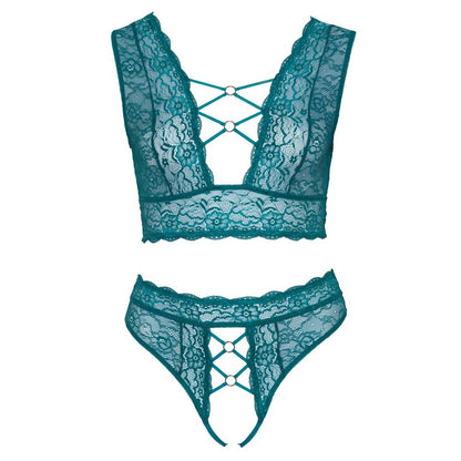Teal Lace Bralette and Crotchless Thong Set - Curvy Teal