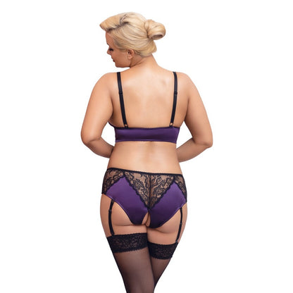 Purple Satin and Lace Bralette Suspender Set - Curvy Suspender