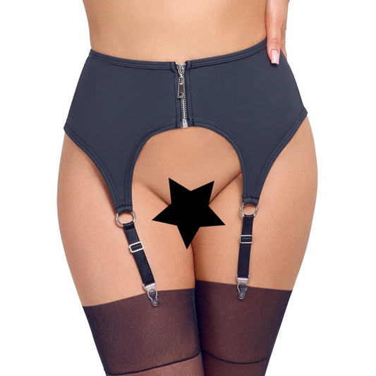 Black Matte Look Zip Suspender Belt - Zip Devotion