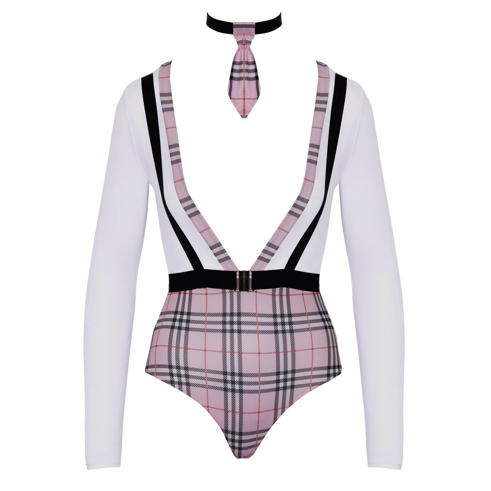 Chequered Collage Girl Long-Sleeve Body and Tie Set - College Girl Devotion