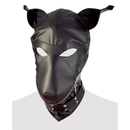 Black Faux Leather Dog Hood - Puppy Play Devotion