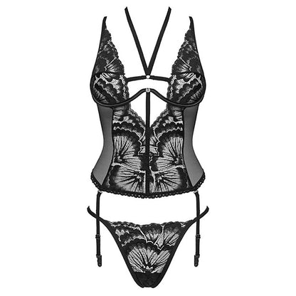 Black Lace Basque with Underwire and String - Alessya Seduction