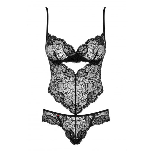 Black Lace Underwire Teddy with Ribbon Lacing - Alluria Devotion