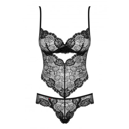 Black Lace Underwire Teddy with Ribbon Lacing - Alluria Devotion