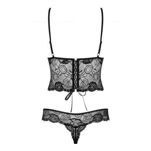 Black Lace Underwire Teddy with Ribbon Lacing - Alluria Devotion