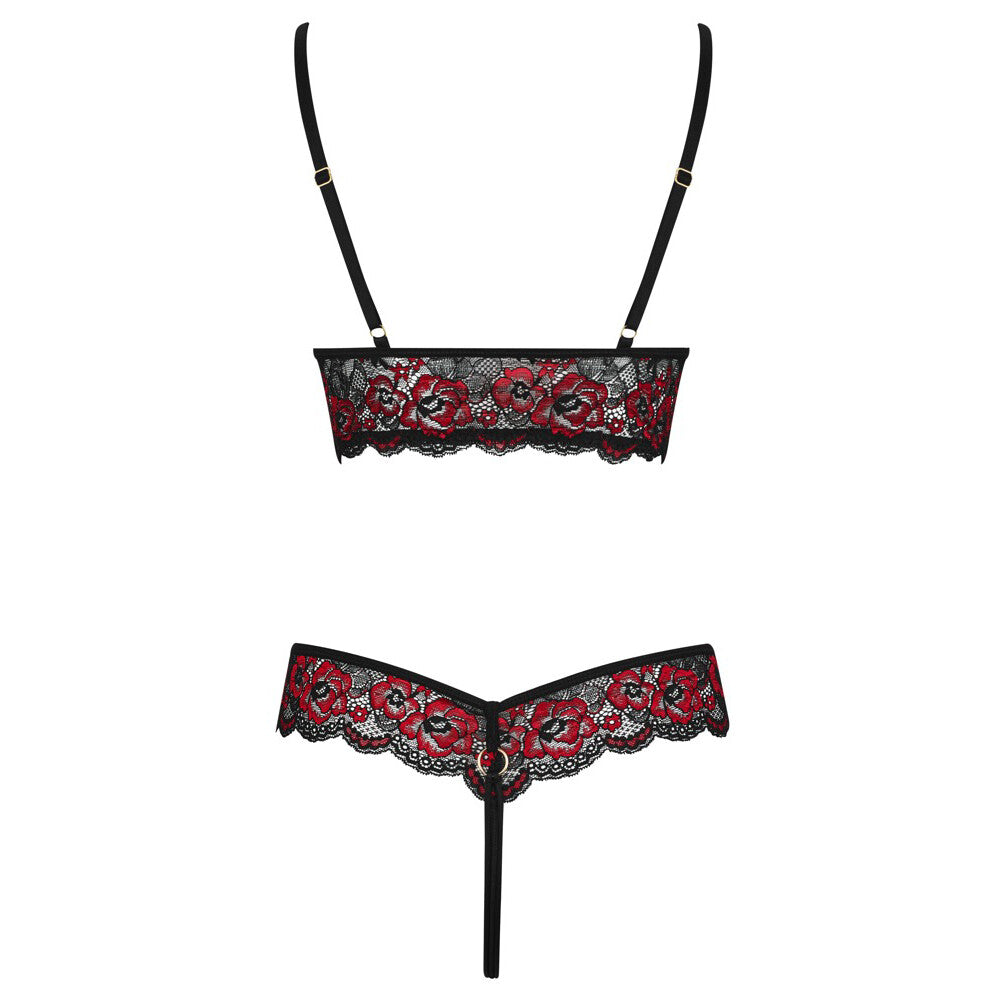 Black Floral Lace Crotchless Body with Powernet - Floral Revelation