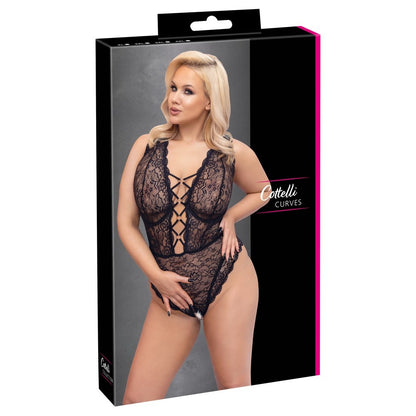 Black Lace Crotchless Body with Underwire - Curvy Lace