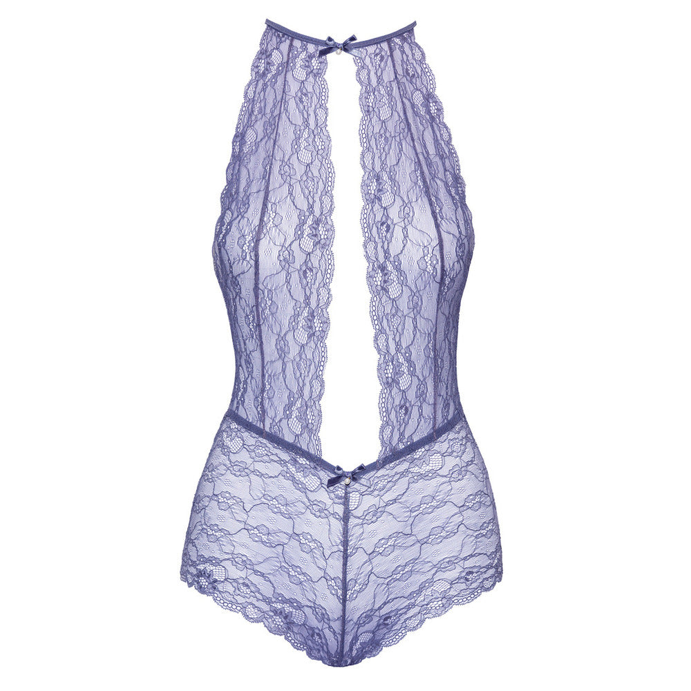 Lavender Delicate Lace Halterneck Body with Bows and Sparkly Gems - Kissable Devotion