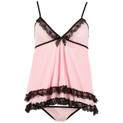 Pink Double-Layer Babydoll with Lace and Thong - Sweet Devotion
