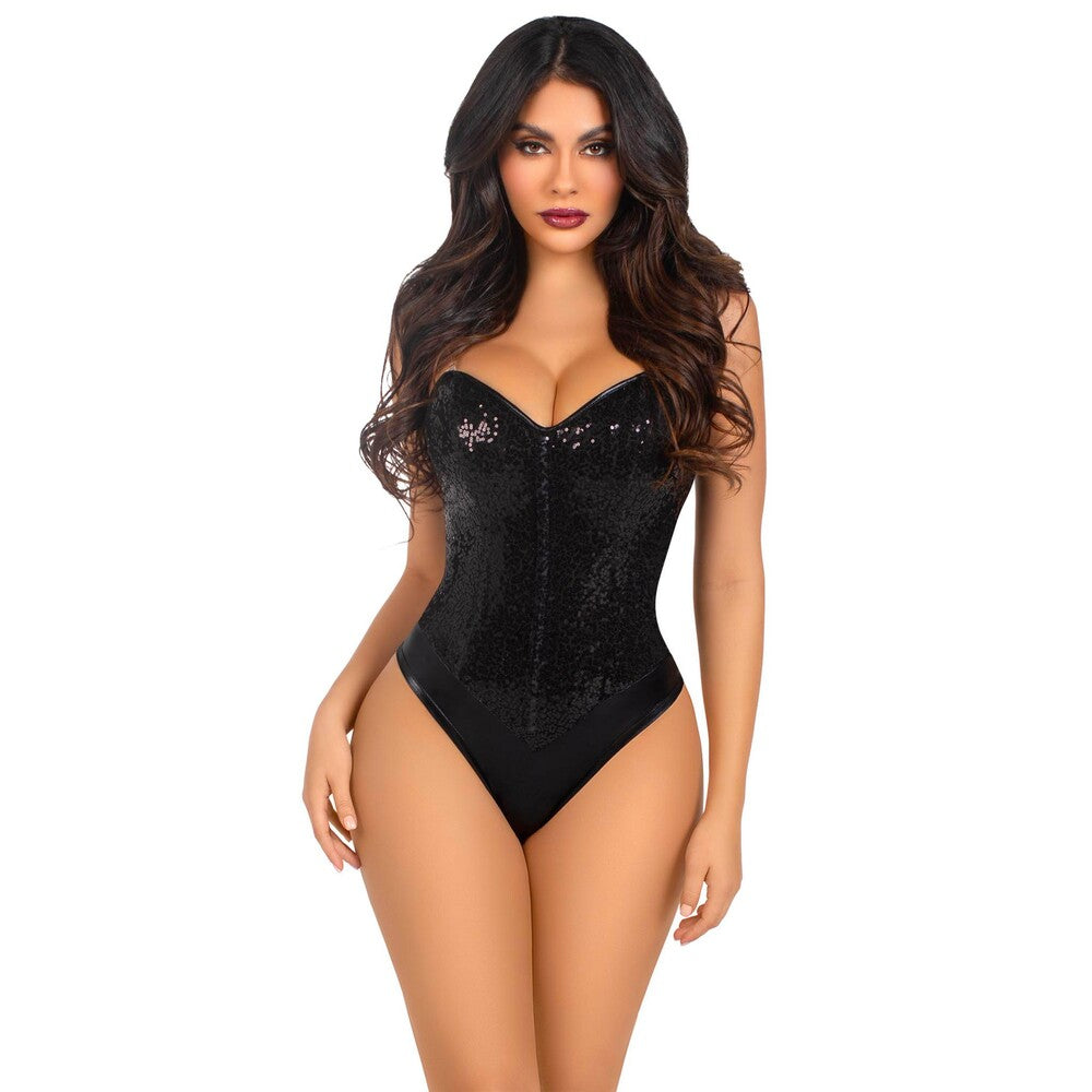Black Sequin Bodysuit with Removable Straps - Sparkling Devotion