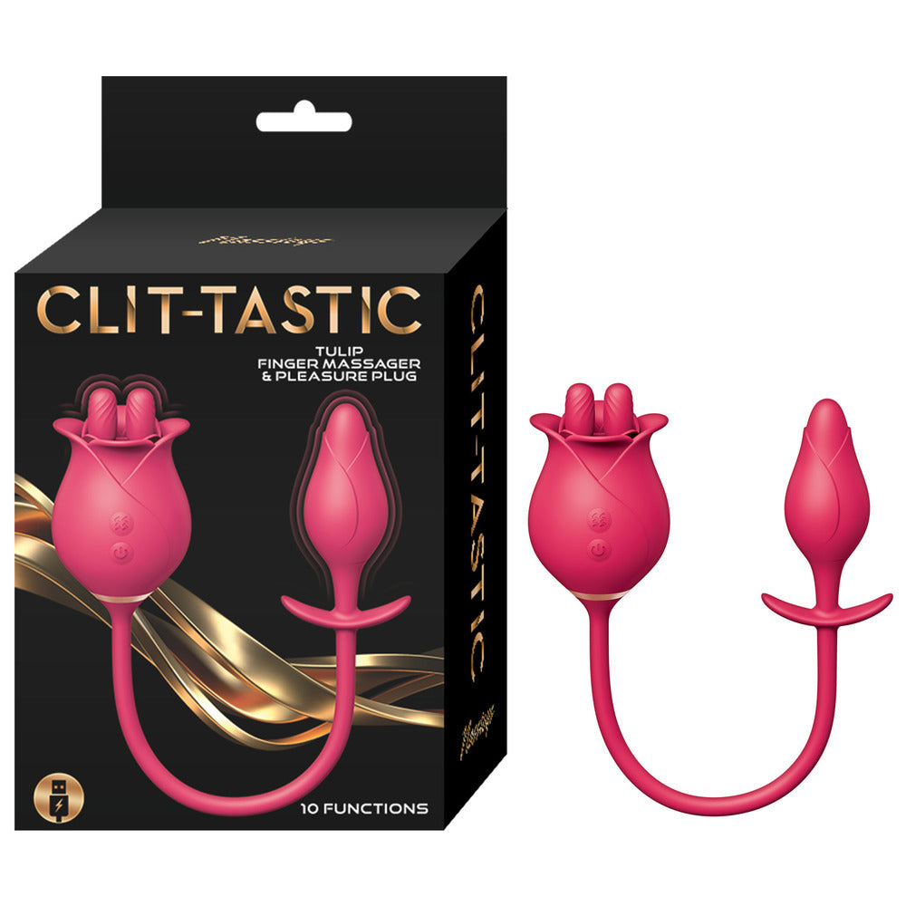 ClitTastic Tulip Finger Massager & Pleasure Plug Set 14.5" Red - Dual Stimulation