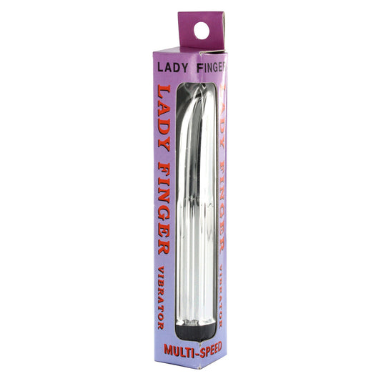 Lady Finger Mini Vibrator Silver 5.5" - Multi-Speed Ridged Shaft AA Battery