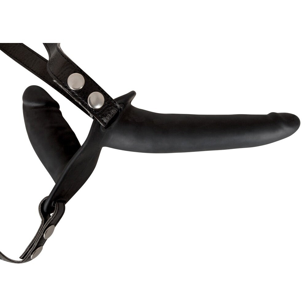 Black Double Dildo Strap On 3.5" & 6" - Adjustable Leather Look Buckle Silicone