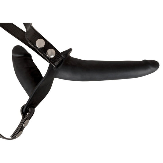 Black Double Dildo Strap On 3.5" & 6" - Adjustable Leather Look Buckle Silicone