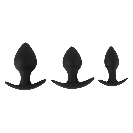 Black Velvet Silicone Three Piece Anal Training Set 3-3.75" - Soft Touch Cone Shape Extra-Large Base