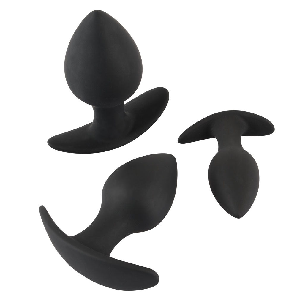 Black Velvet Silicone Three Piece Anal Training Set 3-3.75" - Soft Touch Cone Shape Extra-Large Base