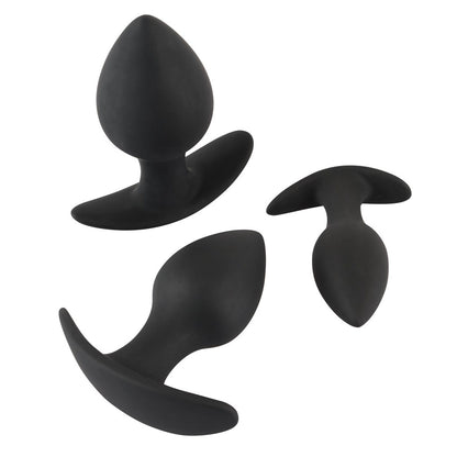 Black Velvet Silicone Three Piece Anal Training Set 3-3.75" - Soft Touch Cone Shape Extra-Large Base