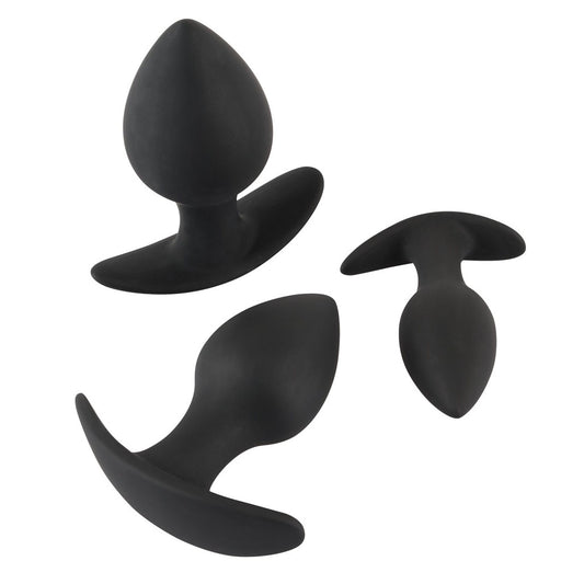 Black Velvet Silicone Three Piece Anal Training Set 3-3.75" - Soft Touch Cone Shape Extra-Large Base