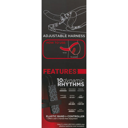 Double Thruster Vibrating Double Ended Dildo With Harness Black - 10 Modes Remote