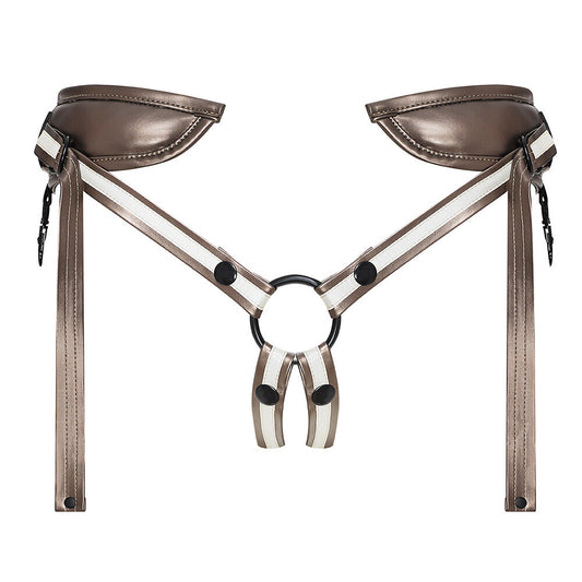 Strap On Me Leatherette Desirous Harness One Size Gold - Adjustable Padded Pegging Compatible
