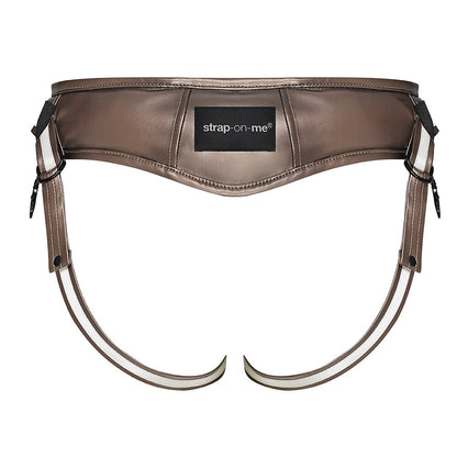 Strap On Me Leatherette Desirous Harness One Size Gold - Adjustable Padded Pegging Compatible