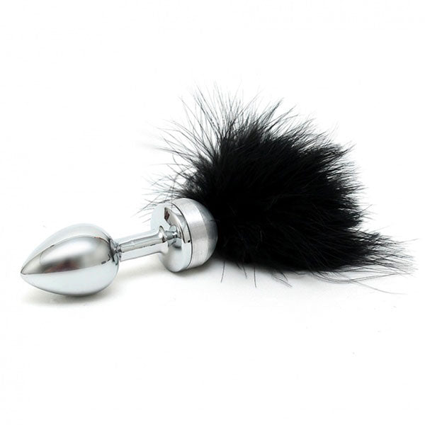 Small Butt Plug With Black Feathers 3.5" - Stainless Steel Devotion