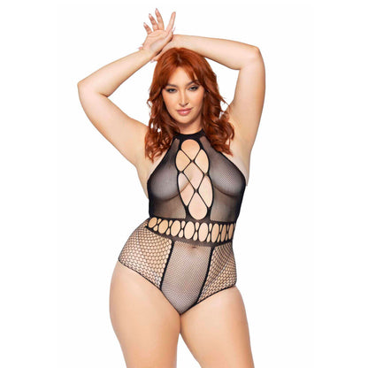 Black Seamless Multi Net Bodysuit UK 14-18 - Curvy Seamless