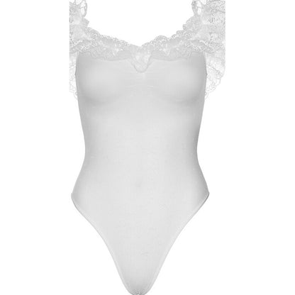 White Off-Shoulder Lace Ruffle Snap Crotch Teddy UK 8-14 - Shoulder Devotion