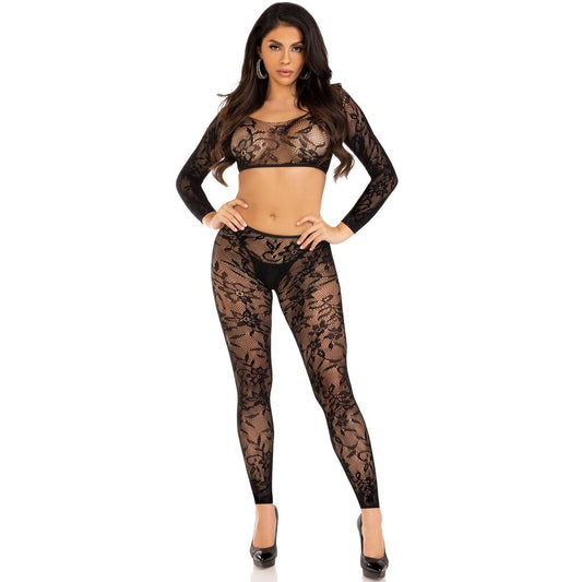 Black Crop Top and Footless Tights Set UK 6-12 - Festival Devotion