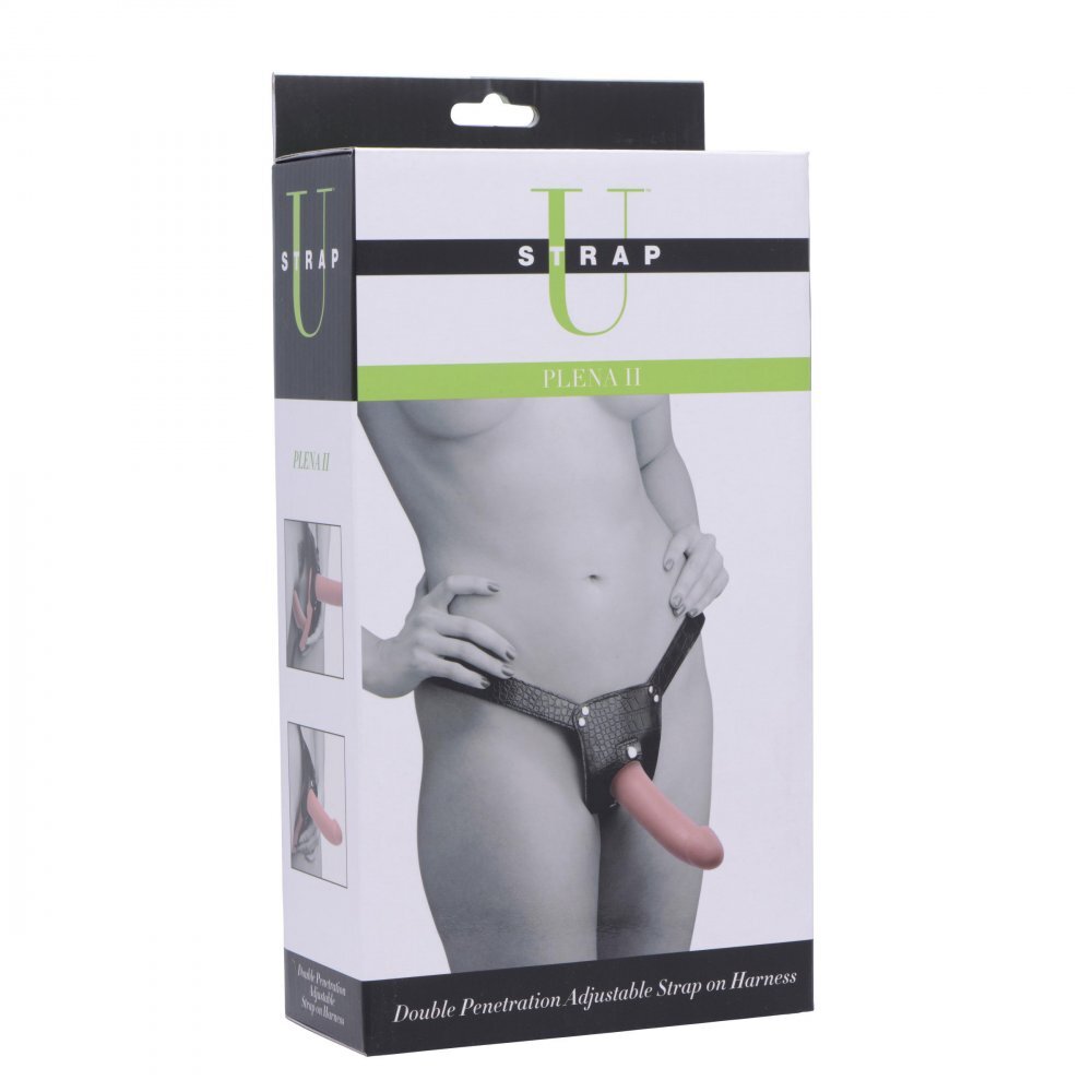Plena II Double Penetration Strap On 10" Flesh - Adjustable Harness Clit Nub Pegging