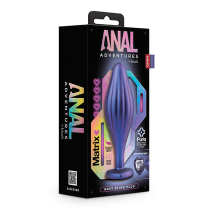 Anal Adventures Matrix Wavy Bling Butt Plug 4.5" Purple - StayPut Jewel Puria Silicone
