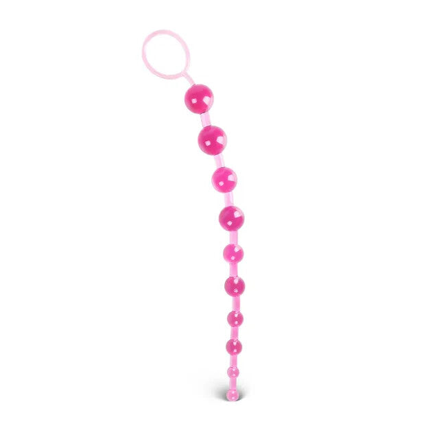 Pink Chain Of 10 Anal Beads 11.75" - Graduated Pleasure Beads Handy Retrieval Ring Jelly