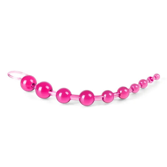 Pink Chain Of 10 Anal Beads 11.75" - Graduated Pleasure Beads Handy Retrieval Ring Jelly