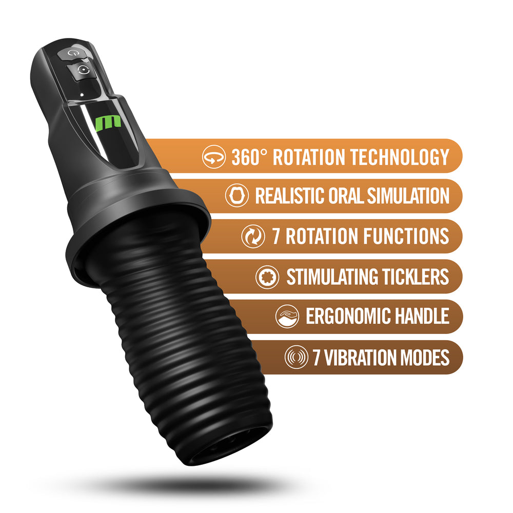 3RD Base Vibrating Rotating Masturbator 10" Black - 7 Vibration 7 Rotation 360° USB-C