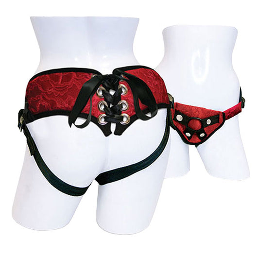 Red Lace Corset Strap-On Harness - Crimson Dominance