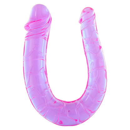 Double Mini Twin Head Jelly Penis Dildo 12" Purple - Veined Detail Flexible PVC