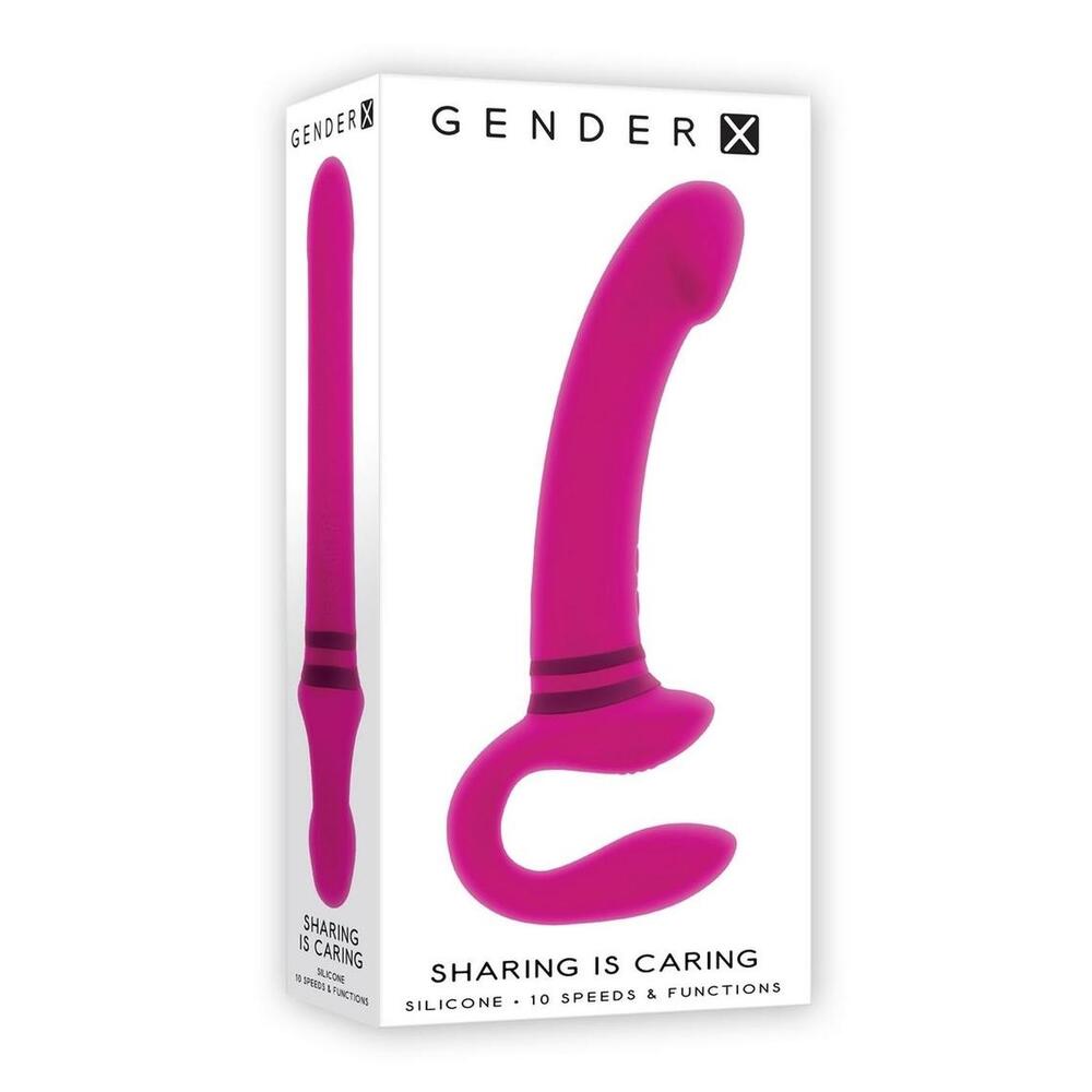 Gender X Sharing Is Caring Rechargeable Silicone Dual Vibrator 8.62" Pink - 10 Modes 2 Motors Submersible USB