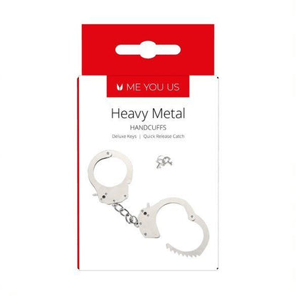 Me You Us Heavy Metal Handcuffs 28cm Silver - 2 Deluxe Keys Quick Release Stainless Steel