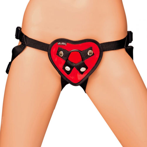 Lux Fetish Red Heart Strap On Harness - Fully Adjustable 4-Way 60" 2 Rubber Rings
